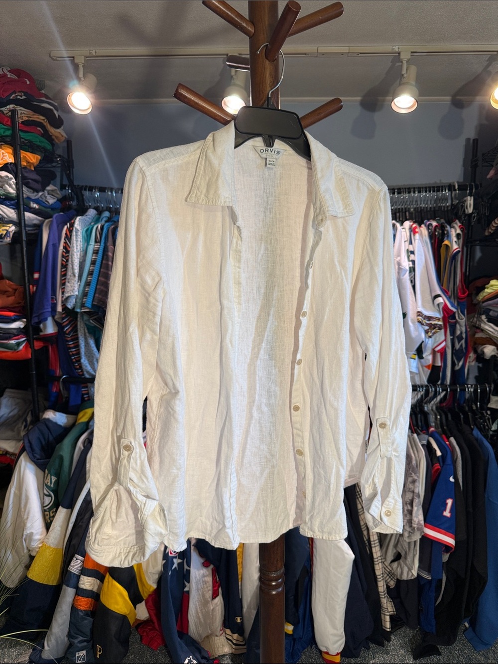 Orvis White Linen Casual Button-Down Shirt